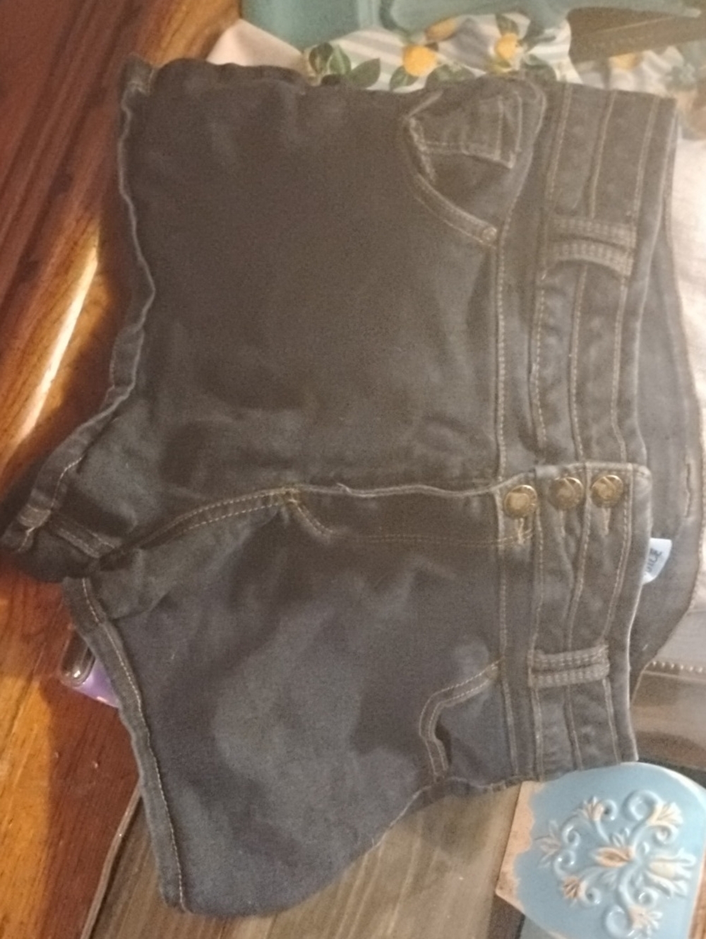 Blue Spice Black Denim Shorts with Contrast Stitching